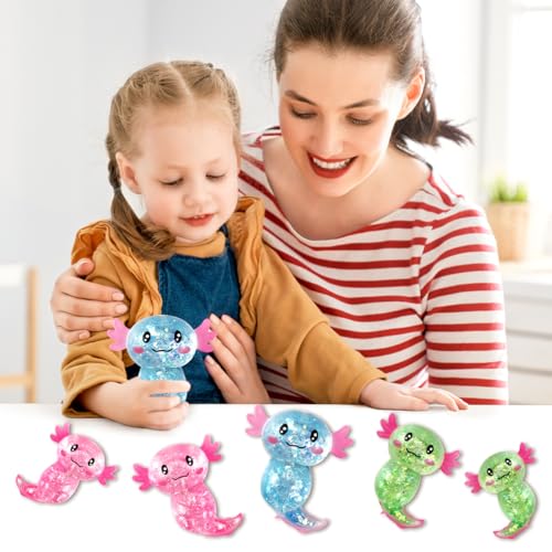 3 Stück Axolotl Squeeze Stress Spielzeug– Stressabbau & Entspannung, Glitzernde Axolotl Antistress Spielzeug Squishy, Squishy Squeeze Toys, Fidget Toys(Grün, Blau, Pink) für Kinder Erwachsener