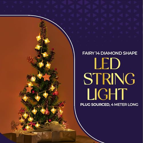 Image of Lexton Fairy 14 Diamond Shape LED String Light | 14 LED, Plug Sourced, 4 Meter Long | Suitable for Diwali, Birthday, Festival, Wedding, Party, Patio, Lawn, Restaurants (Pack of 1, Warm White)