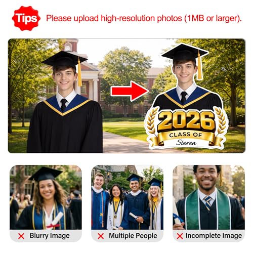 Graduation Big Head Cutout for Class of 2026 – Custom Big Face on a Stick, Personalized Cardboard Cutout