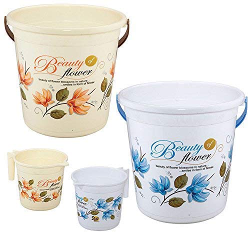 Hevea Plastic Bathroom Bucket 20 Liters & Mug1L with New Flower Printed Set of 2 (Blue and Brown) (B099WZRW2K) Amazon Price History, Amazon Price Tracker