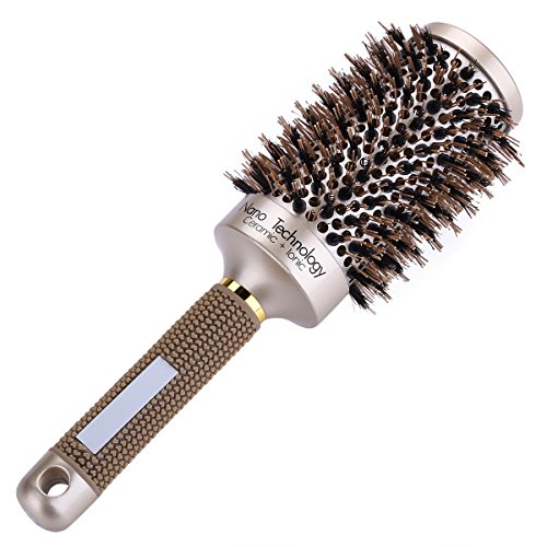 BTYMS Boar Bristles Round Brush for Blow Drying (2 1/4 Inch), Nano Thermal Ceramic Barrel Hair Brush for Styling, Roller Hairbrush for Blow Drying, Curling &Straightening, Large Size for Long Hair
