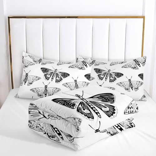 Housse de couette papillon de nuit rétro microfibre noir et blanc - 7