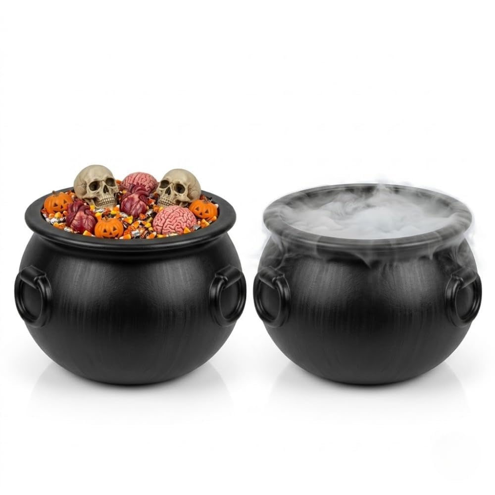 PMU 2 Pcs Large Halloween Cauldron - 16" Big Witch Plastic Cauldron bowl Black, For Halloween Decor