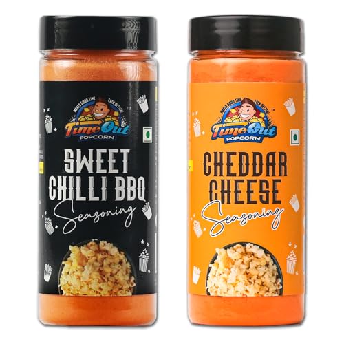 Image of Time Out Popcorn Chedddar Cheese and Sweet Chilli BBQ Seasoning, Multi-Purpose Powder for Popcorn and Snacks Flavoring,Pack of 2, 100g Each