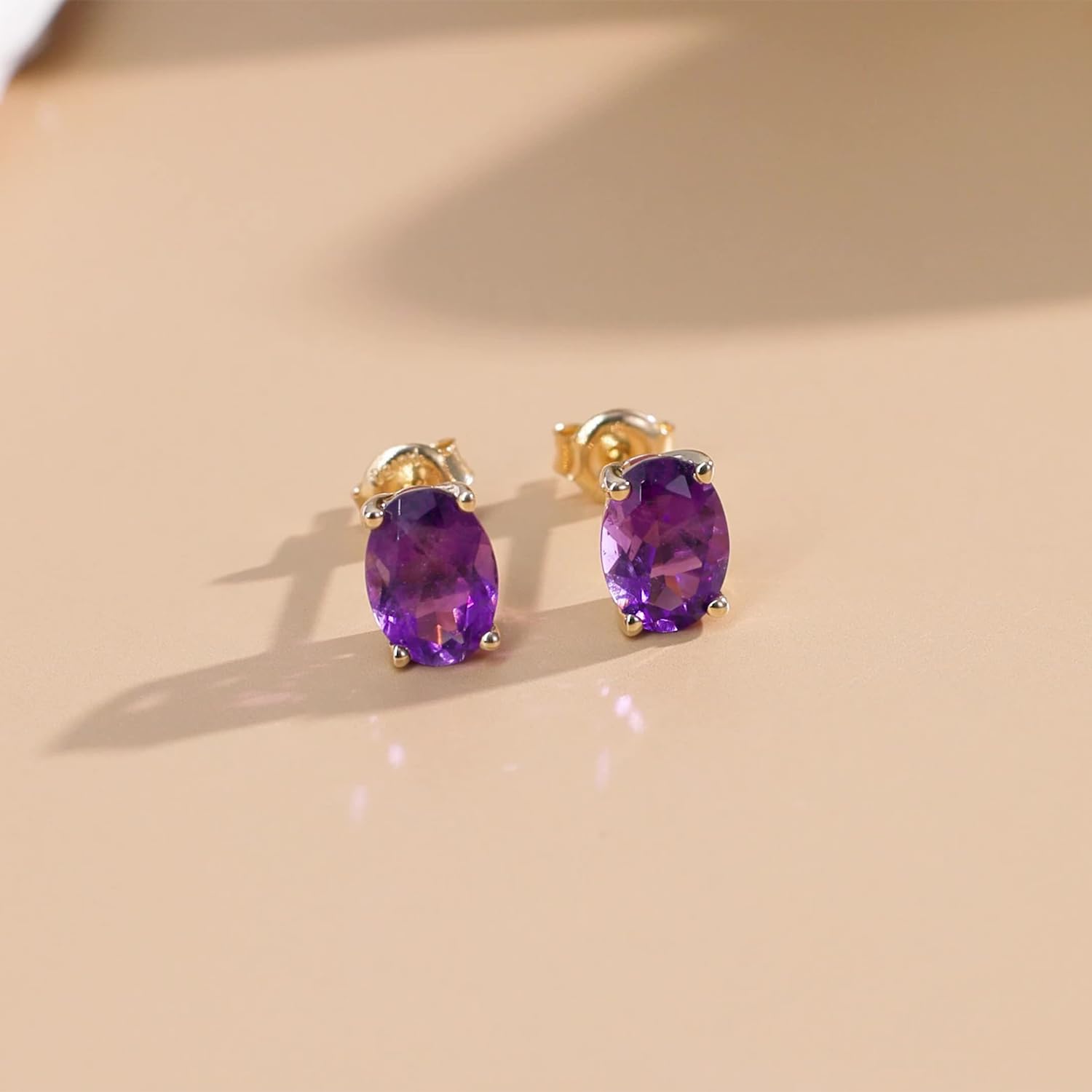 FANCIME Solide 14 Karat 585 Gelb Gold Oval Ohrringe Ohrstecker mit Echt Natürlich/Synthetische Edelstein Geschenk Schmuck für Damen Mädchen Mama, Größe: 5 * 7 mm