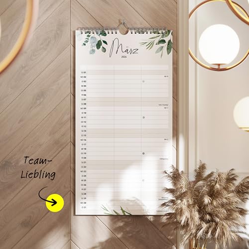 heaven+paper® Familienkalender 2026 3 Spalten | Familienplaner 2026 | Paarkalender & Wandkalender 2026 (21x42 cm) | Planer für Zwei | Mit Feiertagen & Schulferien | Made in Germany