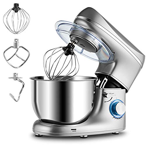 RELAX4LIFE 1300W Standmixer aus Edelstahl, Küchenmaschine mit Schneebesen & Knethaken & Teighaken & Spritzschutzdeckel…