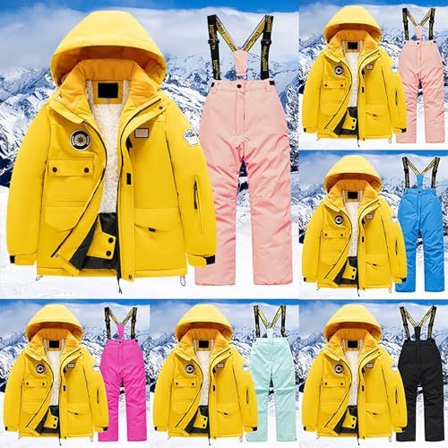 Toddler Kids 2pcs Snowsuit Sets Boys Girls Winter Waterproof Snow Suit Puffer Hooded Jacket and Snow Bib Pants Ski Suit3