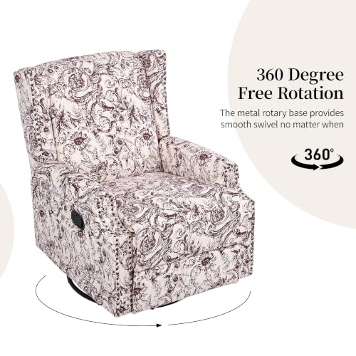 Image of Swivel Rocker Recliner Chairs Set of 2, 360 Swivel Wingback Recliner Chairs for Adults, Upholstered Glider Rocking Chair with High Back, Deep Seat for Living Romm Bedroom, Rococo Plum