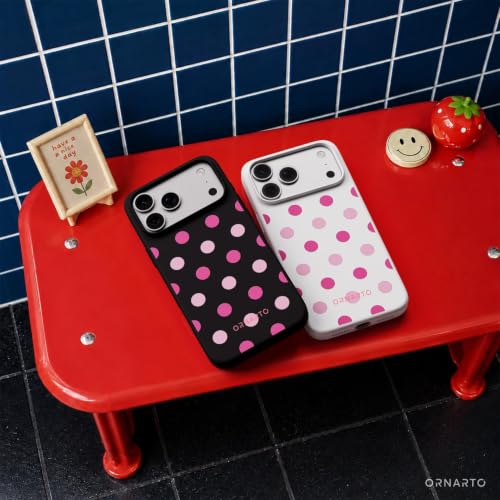 Image of ORNARTO for iPhone 17 Pro Max Case, Liquid Silicone, White Pink Polka Dot