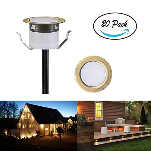 FVTLED 20 Pack Low Voltage LED Deck Light Waterproof Outdoor Garden Yard Decor Lamps Recessed Wood Decking Stair Landscape Pathway LED Step Warm White Lighting, Green Bronze