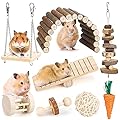 BBjinronjy Hamster Chew Toys Set Small Animal Molar Toys Teeth Care Wooden Accessories for Guinea Pigs,Chinchillas,Gerbils,Mice,Rats,Mouse Rodents Toy Swing Seesaw Bridge