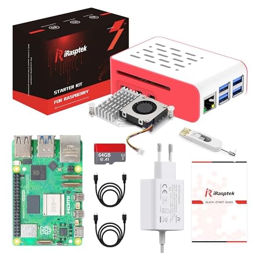 iRasptek Raspberry Pi 5 Kit de démarrage 16Go - Édition OS-Bookworm de 64Go préinstallée (boîtier Rouge et Blanc)