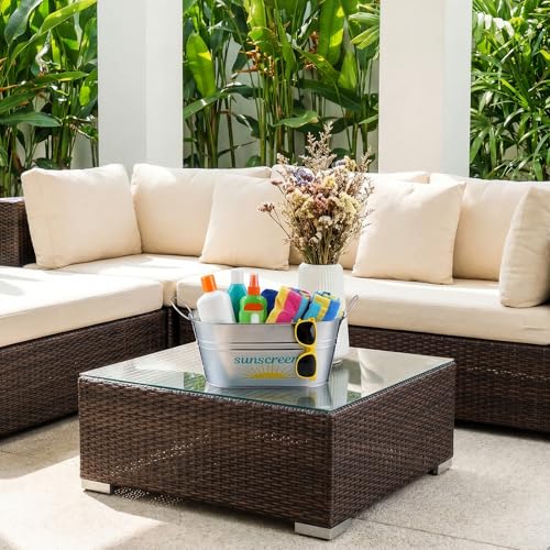 Blulu Sunscreen Pool Storage Bucket Metal Poolside Basket Above Ground Pool Bin Summer Basket Outdoor Storage for Swimming Camping Beach Indoor Outdoor Sunscreen Sunblock Decor Accessories(Silver) by Blulu - Image 5