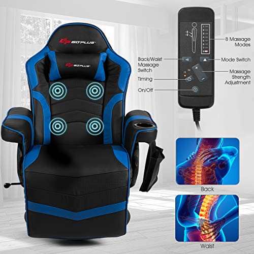 Goplus Massage Gaming Chair, Racing Style Gaming Recliner W/Adjustable Backrest And Footrest, Ergonomic High Back Pu Leather Computer Office Chair Swivel Game Chair W/Cup Holder And Side Pouch #TOP3