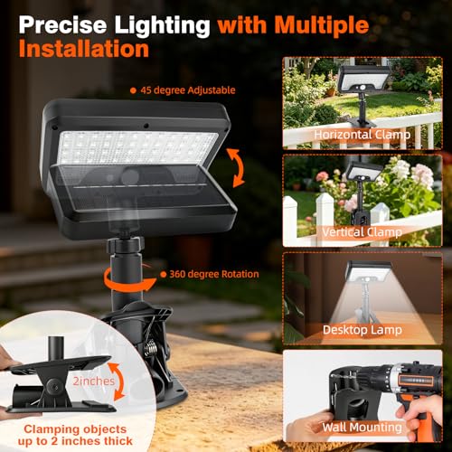 Clip On Solar Lights Outdoor with Motion Sensor, 4-Color 3 Modes Lighting (92 LEDs, 600 LM, 6000 K) IP65 Waterproof, 360° Adjustable Flexible Clamp for Fences Gardens Decks Camping Gutter (2) - Image 3