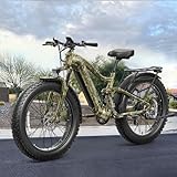 PUCKIPUPPY Electric Bike for Adults, 48V 20AH Battery Ebike, 960W Motor, 26' Fat Tire 28MPH 80Miles Range Mountain Electric Bicycle, 7 Speed Hydraulic Disc Brake, Full Suspension Camouflage