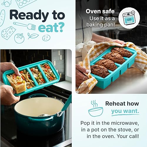 Image of Souper Cubes 1 Cup Silicone Freezer Mold with Lid, Aqua, 1-Pack | 100% Platinum-Cured Silicone Food Mold, Oven and Microwave Safe, Perfect for Freezing Soup, Rice, Protein, Grains and More