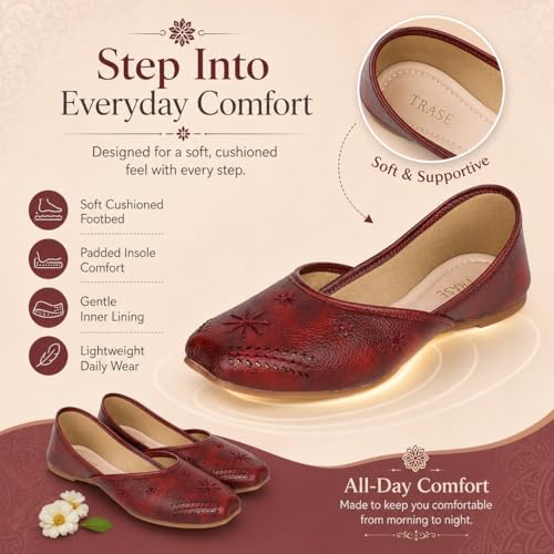 Image of TRASE Traditional Jutti for Women & Girls | Flat Sole, Soft Lining, Cushion Footbed | Comfortable Ethnic Footwear for Festive, Wedding & Casual Wear