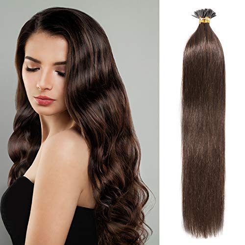 S-noilite Pre Bonded I Tip Human Hair Extensions 20inch 0.5g per strand Keratin Itip Hair Extensions 100 Strands 50g Cold Fusion Hairpiece #4 Medium Brown