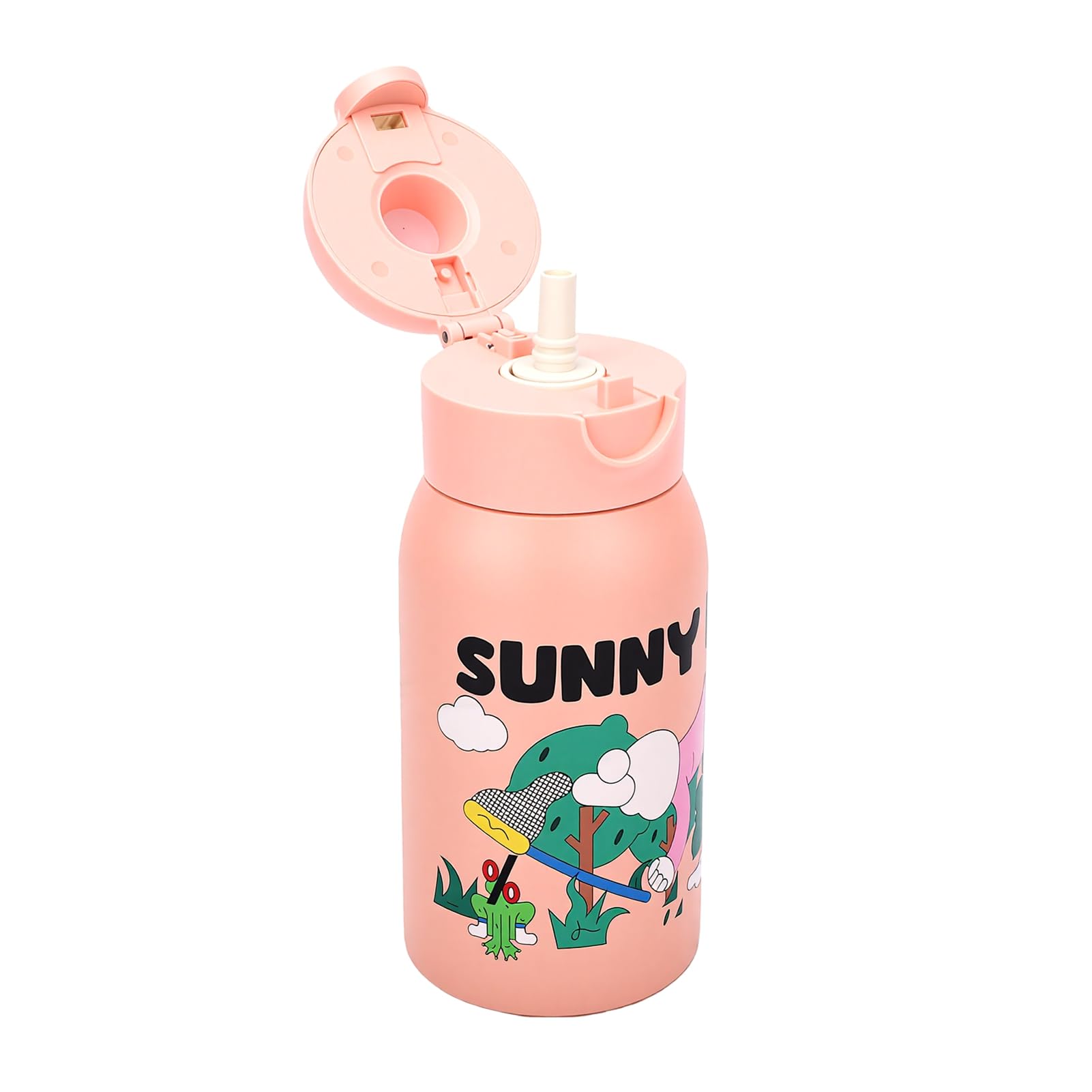 Fabater Bottiglia D'acqua Isolata Sotto Vuoto con Impronta Digitale per Uso Scolastico dei Bambini, 500 Ml, Colore Rosa