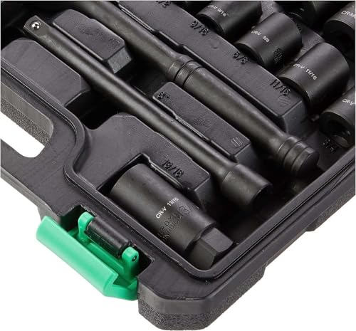 Amazon Basics 46-Piece 3/8-Inch Drive Socket Set with 6 & 12 Point Sockets, 72 Teeth Ratchet, SAE & Metric Sizes, Extension Bars, Universal Joint, Carrying Case view 4