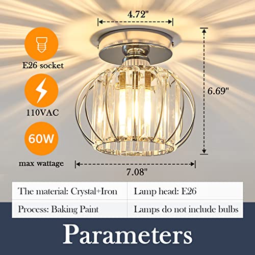 YYJLX Modern Semi Flush Mount Ceiling Light Fixture E26 Mini Crystal Chandelier Chrome Small Ceiling Lamp for Entryway Bedroom Bathroom Hallway Closet Foyer (Silver - Image 3