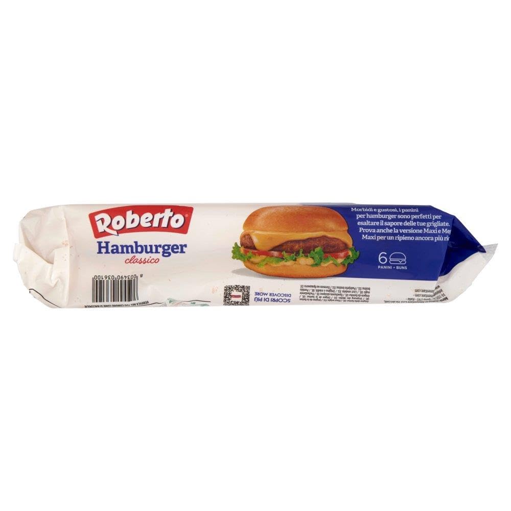 Roberto Hamburger Brot, Jede Packung enthält 6 Hamburger Buns, 8x 300g + Italian Gourmet polpa 400g