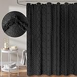 NixiYa Shower Curtain Black Boho Woven Fabric Shower Curtain Modern Tufted Chevron Geometry Stripe M