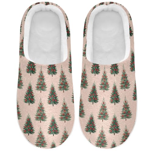 Fuzzy Memory Foam Slippers for Women/Men Red Bow Christmas Tree Pattern Fluffy Winter House Shoes Indoor and Outdoor2