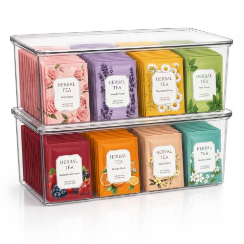 Clear Acrylic Teabag Storage with Lid 2 Pack Offee Pod Holder Organizer