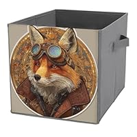 Jubonexis Leather Coat Fox Fantasy Art Cube Storage Bins Storage Cubes Foldable Decorative Fabric Storage Baskets Home Organizers with Handles for Shelves,Closet, 27x27 CM