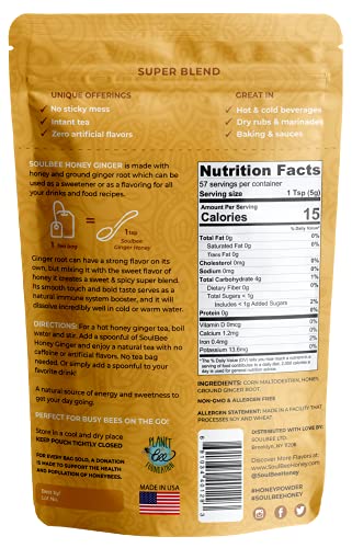 Soulbee Ginger Honey Instant Tea - No Teabag Needed - Low In Calories - Non-Gmo, Gluten Free, Dairy Free, Kosher - High Dissolution Perfect For Sweetened Teas #TOP1