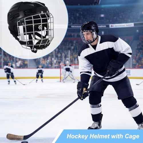 image for Sabary Adult Black Hockey Helmet Combo with Facemask Cage, High Densit