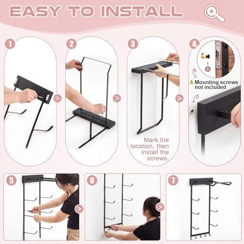 Image of Geelin Yoga Mat and Ball Holder Wall Mount, 4-Tier Yoga Mat & Ball Storage Rack, Home Gym Organizer, Black Metal Floating Shelf for Hanging Foam Rollers & Resistance Bands (5 Hooks Style,Black)