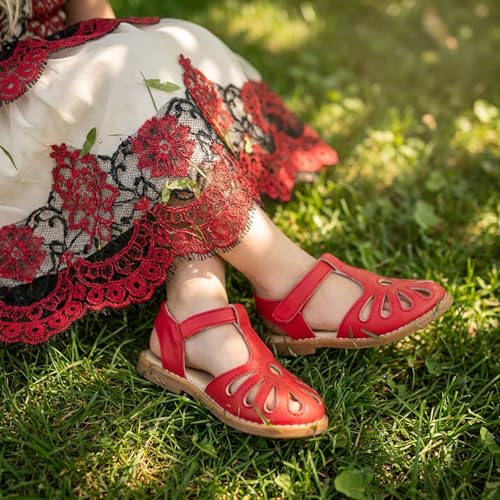 Image of THEE BRON Toddler Girls Closed-Toe Sandals Sweet Retro Cutout Summer Dress Shoes