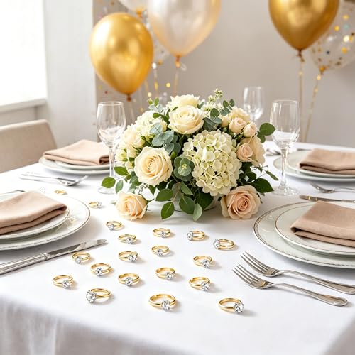 Image of Whaline 36 Packs Diamond Engagement Rings Bridal Shower Rings for Wedding Table Decorations, Party Supply, Favor Accents, Cupcake Toppers