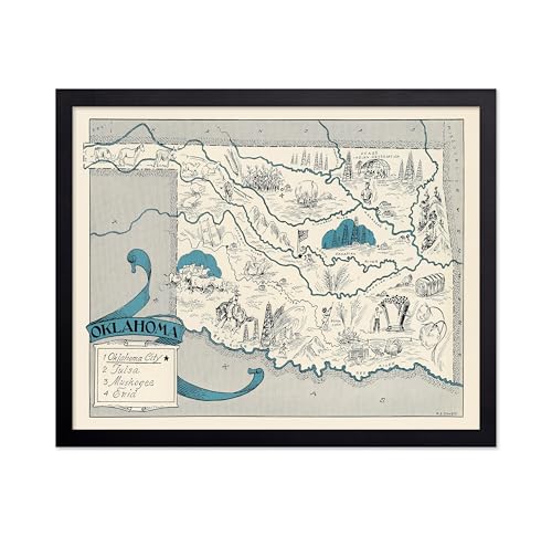 Poster Master Vintage Oklahoma State Print - Retro Map Poster - Educational Art - Gift for Teacher, Student, Travel Lover - Wall Decoration for Classroom, Office, Dorm - 11x14 Black Framed