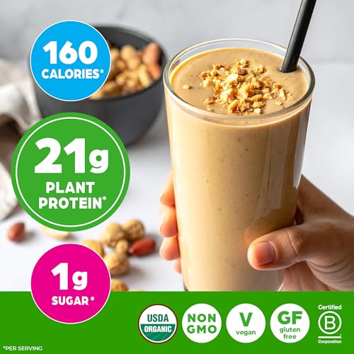 Image of Orgain Organic Vegan 21g Protein Powder, Peanut Butter, 2.03 lb | Plant based protein, 7g prebiotic fiber, low net carb, no added sugar or dairy ingredients, for shakes & smoothies