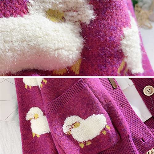 Image of FindThy Women's Kawaii Knitted Cardigan Long Sleeve Button Up Sheep Print Cute Sweater Cardigans