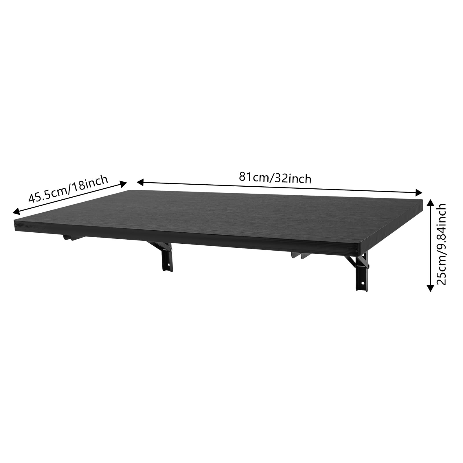 Mesa plegable robusta de acero y madera para montaje en pared con una fuerte capacidad de carga de 250 kg, ideal para pequeños apartamentos y talleres como solución de ahorro de espacio (negro