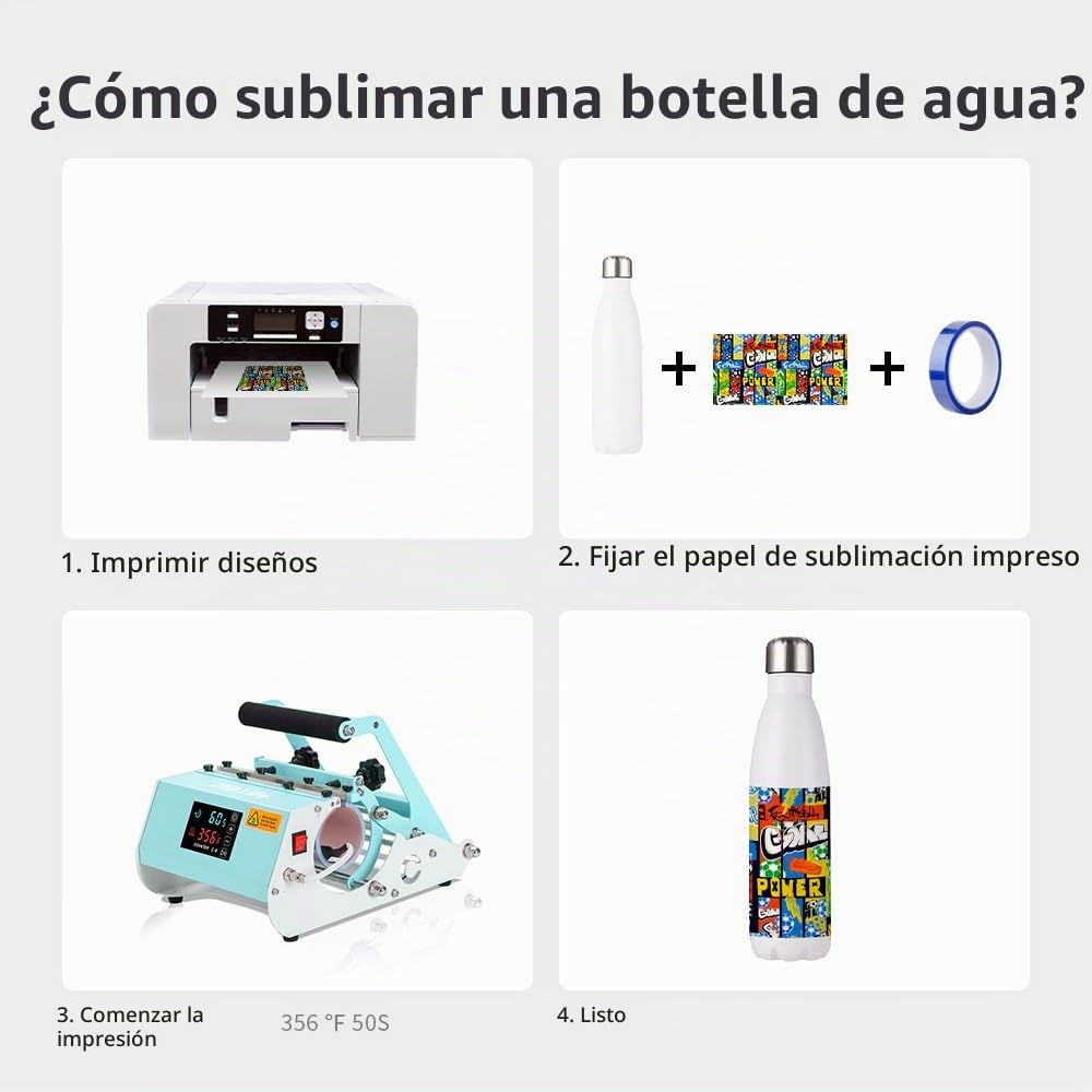 PYD Life Botellas de agua deportivas de sublimación de 481.9 g, vasos de acero inoxidable blanco con tapa para vaso, prensa de calor, impresión de horno de sublimación, paquete de 4