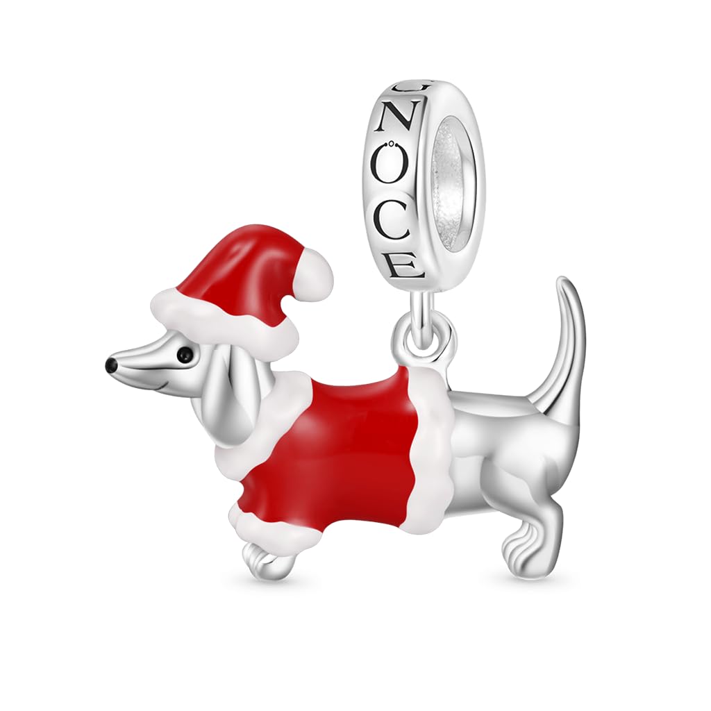 GNOCE Anhänger 925 Sterling Silber – Dackel Mit Weihnachtsmütze, Für Armbänder & Halsketten