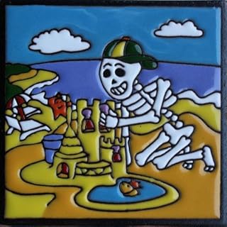 6x6 Sand Castle. Day-of-The-Dead Clay Tile