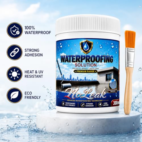 Image of Transparent Waterproofing Solution 300 ml with Brush | Crack Seal Water Leakage Repair Adhesive for Roof Wall Bathroom Tiles Window Gaps | Indoor Outdoor Sealant Coating