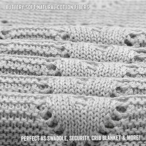 Image of Heirloom Knit Heart Receiving Unisex Blanket for Boys and Girls - 100% Luxury Cotton Baby Blanket - Soft Warm Swaddle Receiving Blanket for Newborns Infants & Toddlers (Dove Grey)
