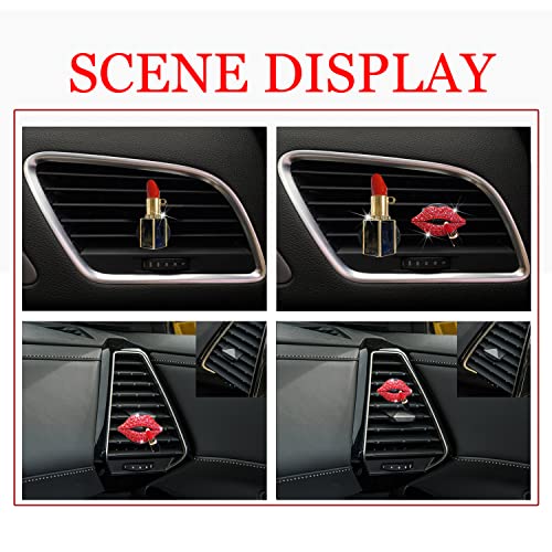 Image of Car Air Vent Clips Red Lips, Rhinestone Lipstick Charms for Auto Diffuser Vent, Bling Diamond Decorations for Air Conditioning Outlet, Universal Vehicle Interior Accessories for Women Girls