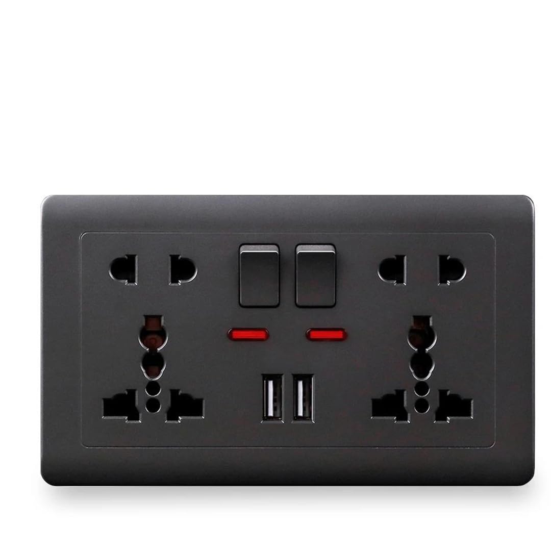 Prise De Charge USB 2,1 A, Double Port USB, AC 110-250 V, 13 A, Prise Murale Multifonctionnelle À 5 Trous Avec Mise À La Terre Standard