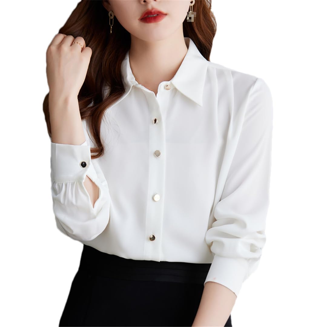 Camisa de manga larga para mujer, cuello cuadrado, blusas formales de satén, blusas de trabajo sólidas para oficina