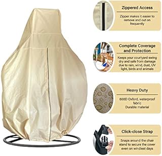 Premium Double Egg Chair Waterproof Cover Patio Hanging Chair, Heavy Duty, Windproof, Rip Proof, 600D Oxford 232 x 203cm with Lock and Zipper, Garden Furniture, Outdoor Swing Winter Protector (Beige)